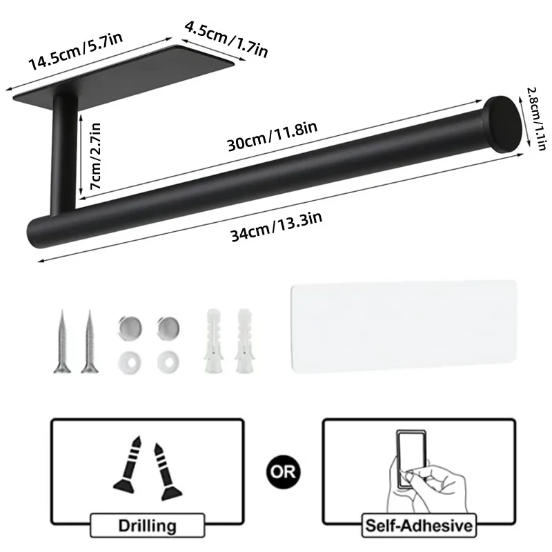 Paper Towel Holder Punch-Free SUS 304 Roll Paper Holder Kitchen Tissue Shelf Under Cabinet Fresh Film Tin Foil Holder Accessory