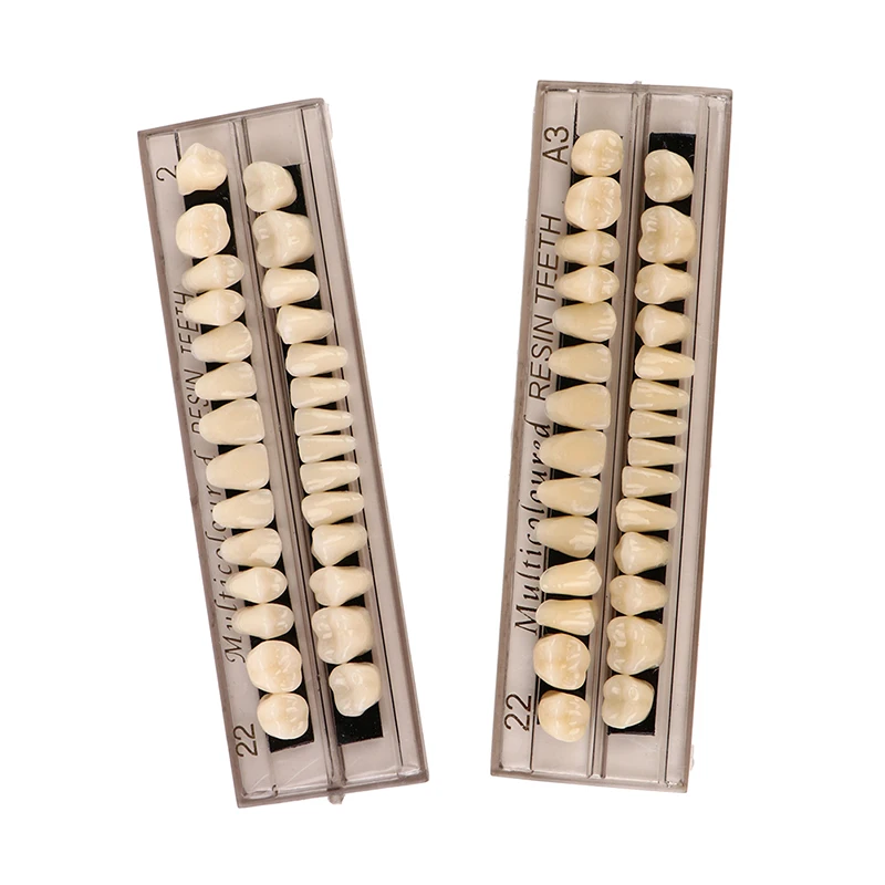 28 Teeth/set Resin Denture Teeth 3d Shade Guide Color Comparator Mirror Dentistry Cold Light Teeth White Bleaching Dental Plate
