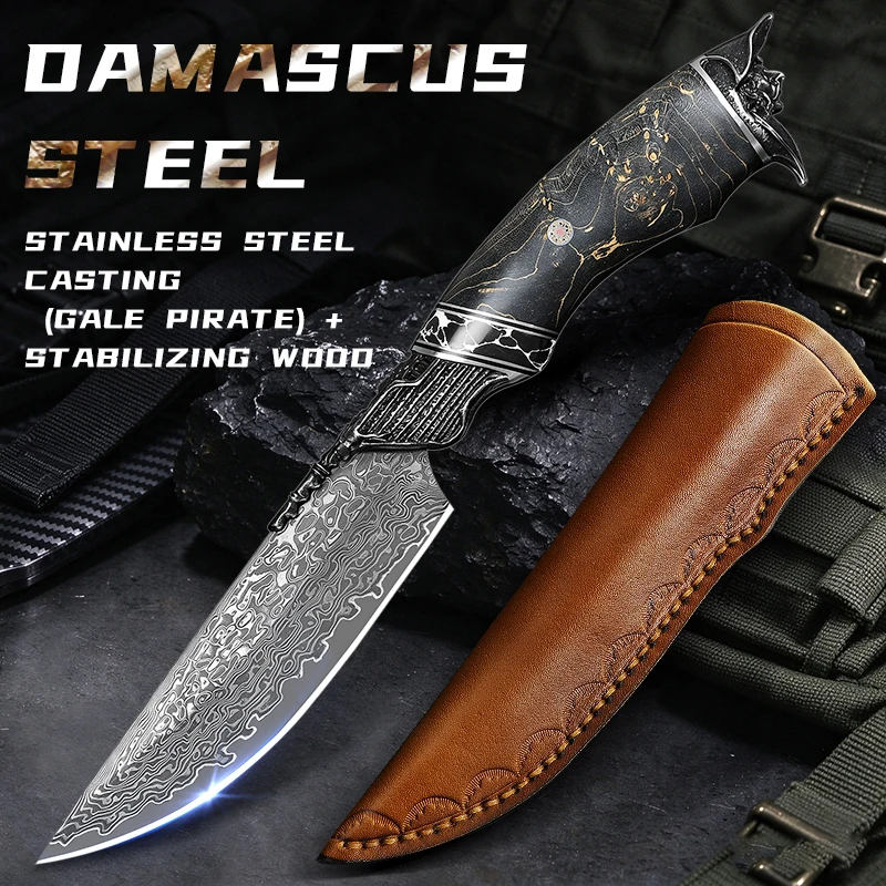 High-quality handcrafted Damascus steel fixed-blade knives, ideal for outdoor activities and camping, everyday carry (EDC tools)