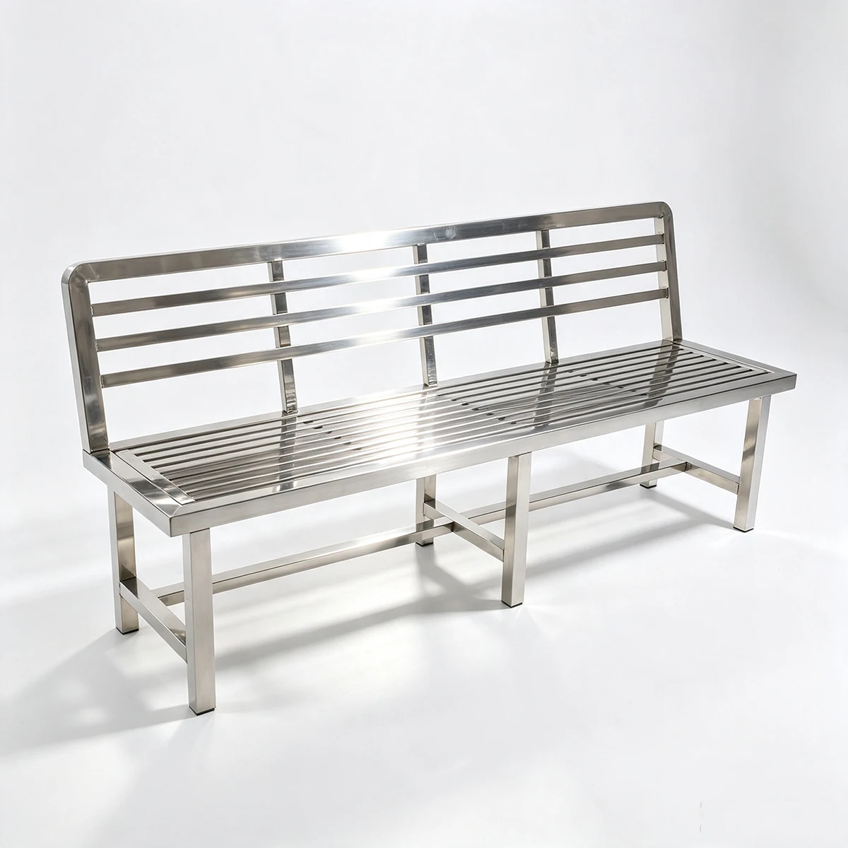 #Robust Stainless Steel Long Bench Six Leg Structure Welded Backrest Outdoor Public Seating for Plaza Villa Resort Leisure Space