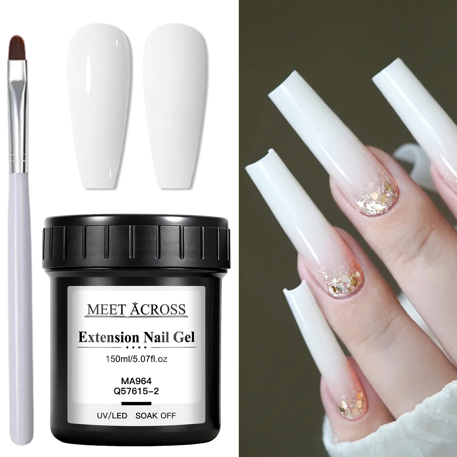 2pcs MEET ACROSS 150ml Extension Nail Gel Kit Clear Milky White Pink Builder Gel with Pen Strong Long Lasting Nail Art