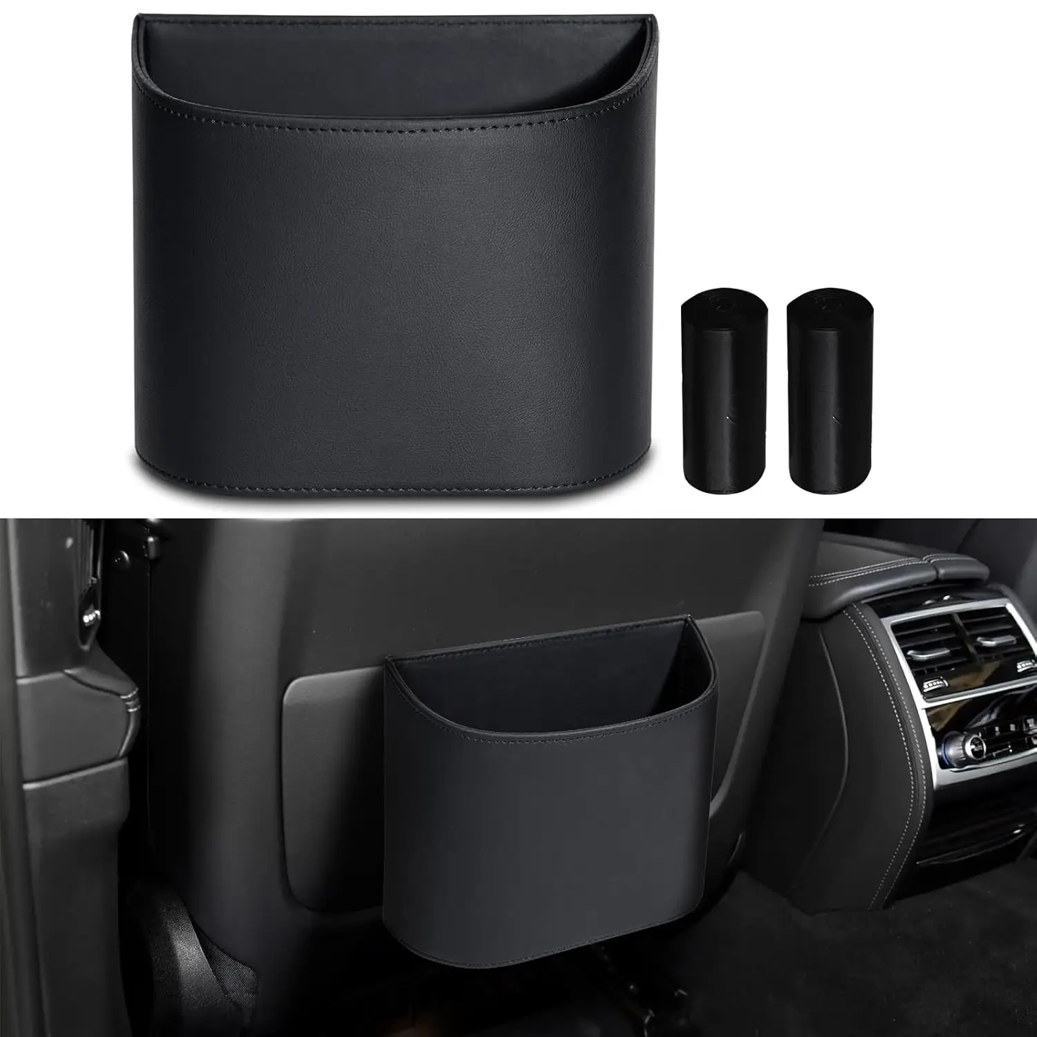 

Car Trash Can, Leakproof Garbage Bin for Sedans, SUVs & Trucks - Black, Easy Install, Includes 60 Bags