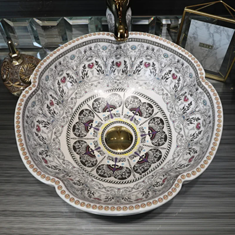 Ceramic basin All blue diamond table Washbasin Washbasin Porcelain basin for bathroom