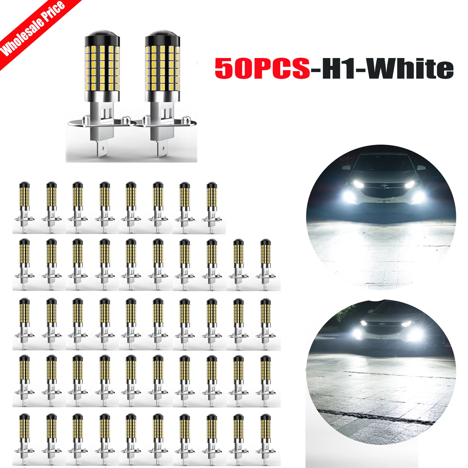 50pcs Canbus H1 LED Headlight Bulbs Error Free High Beam 78PCS 3014 Chips DRL For BMW E30 E36 E34 E70 E53 Drop-in Replacement