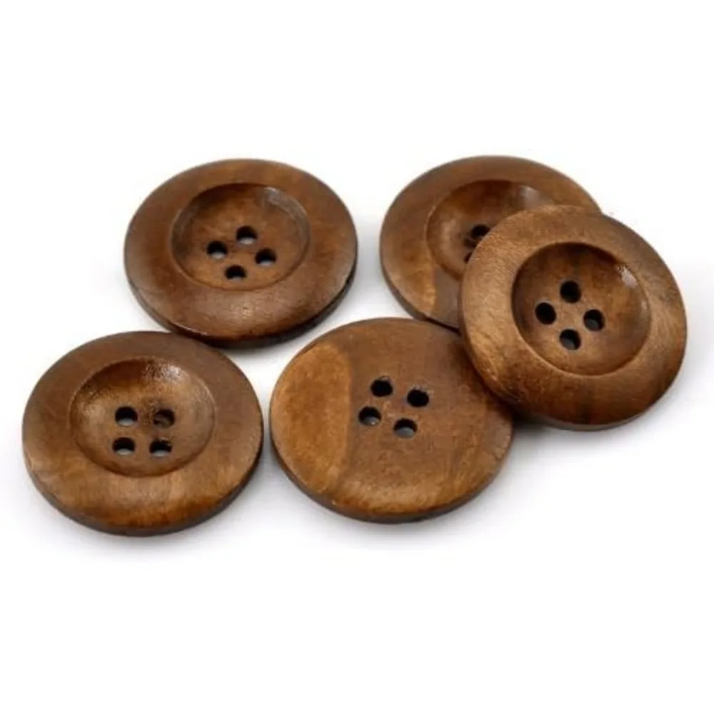 For Four-eyed Wooden Buttons Wooden Round-edged Buttons - 50 Classic Maroon Wood Sewn, Knitted, Crocheted Buttons 25mm