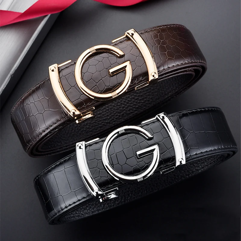 حزام رجالي بنمط تمساح ، إبزيم معدني ، إبزيم أوتوماتيكي ، بدلة عمل ، إكسسوارات جينز غير رسمية ، موضة