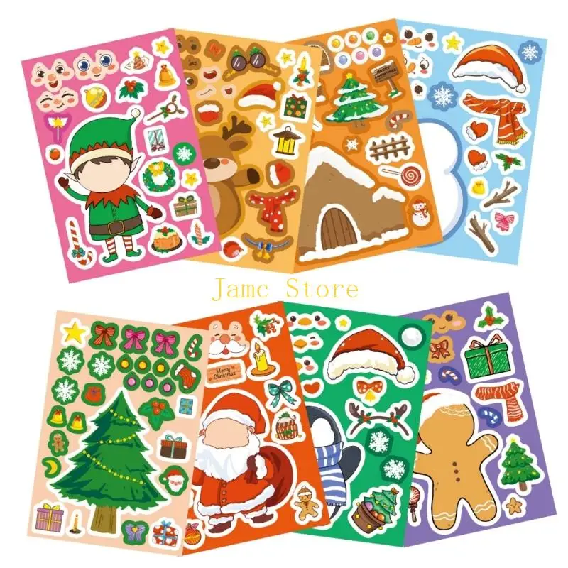 LX0B Christmas DIY Sticker Set 24PCS Cartoon Character Decals For Holiday Crafts Party Supplies