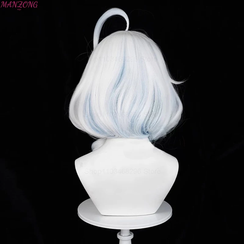 Wig pendek Furina Wig Cosplay Focalors Wig Cosplay pendek perak putih biru Wig Cosplay Anime Wig Cosplay tahan panas sintetis + topi Wig