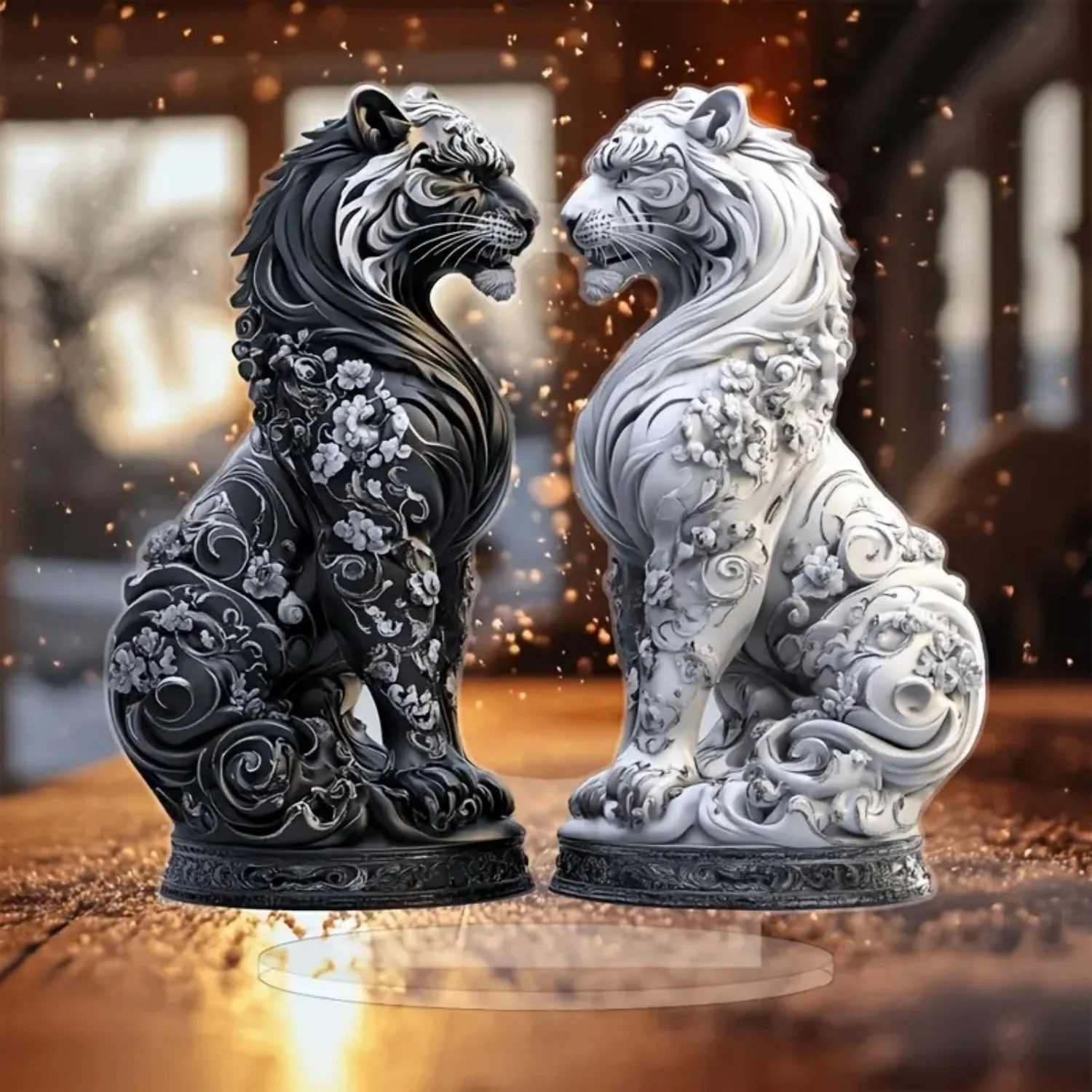 Two Tigers Statue,2D Flat Animals Acrylic Figurine,Home,Office,Cafe,room,display Case,Table Ornament Desktop Decor Lover's Gift