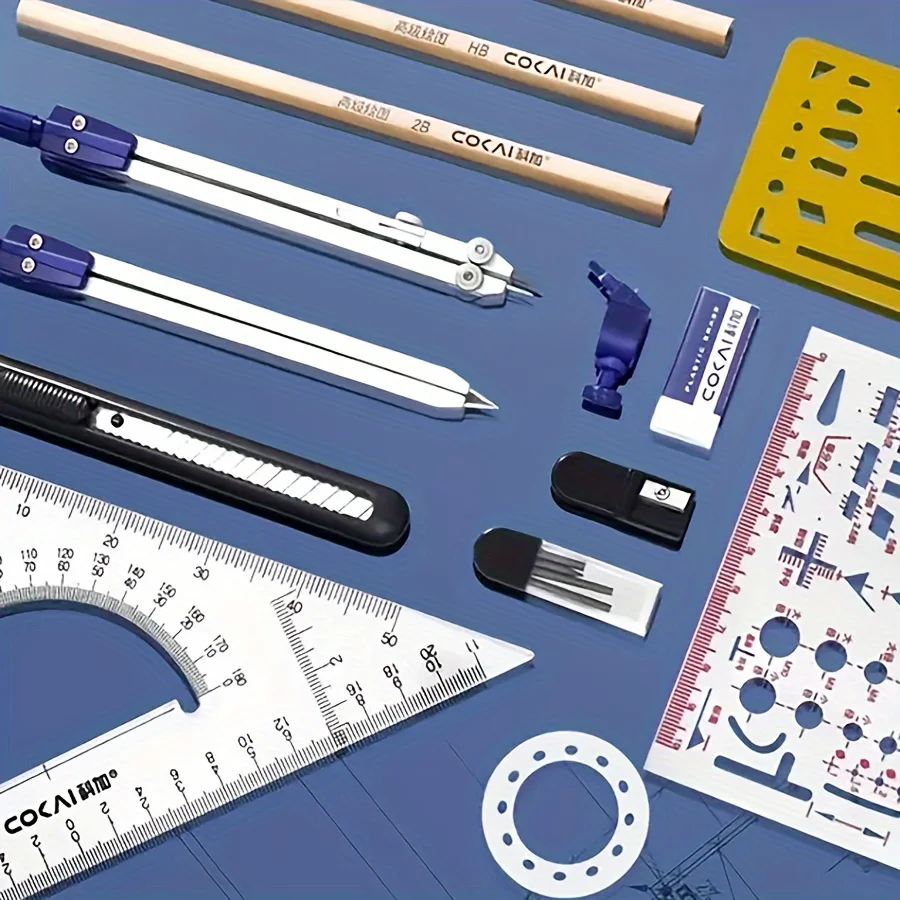 15pcs drawing tools, geometry and engineering kits, drawing and construction tools, etc.