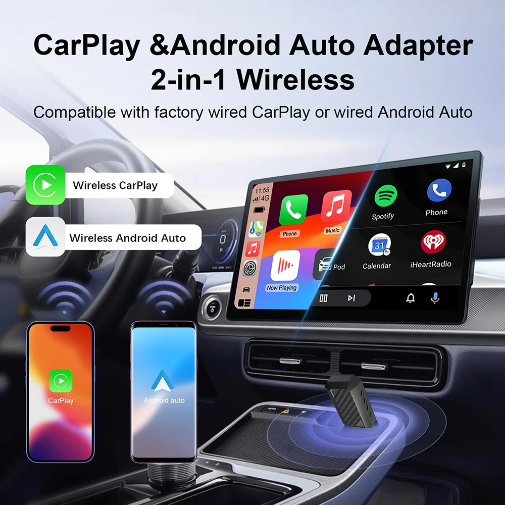 2 in 1 bedraad naar draadloze CarPlay Android Auto Adapter voor OEM autoradio met USB Dongle Smart Mini Box Plug en Play Bluetooth