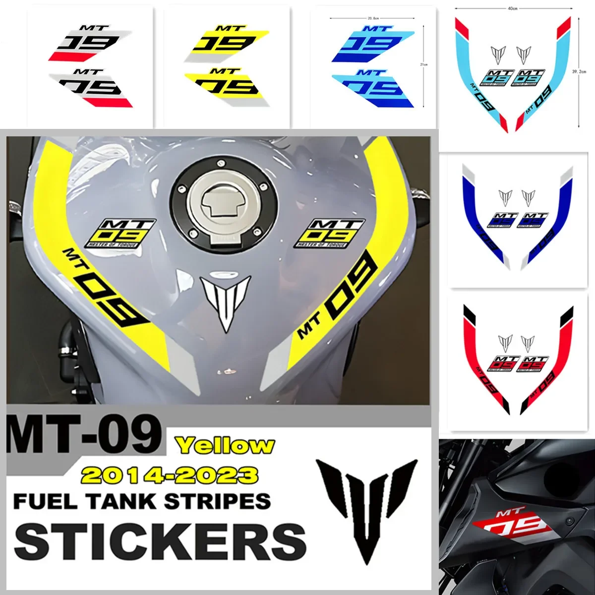 

Motircycle MT-09 Fuel TANK Sticker Knee Pads Decal MT LOGO Strip Decoration for YAMAHA MT09 FZ09 FZ-09 2014-2023