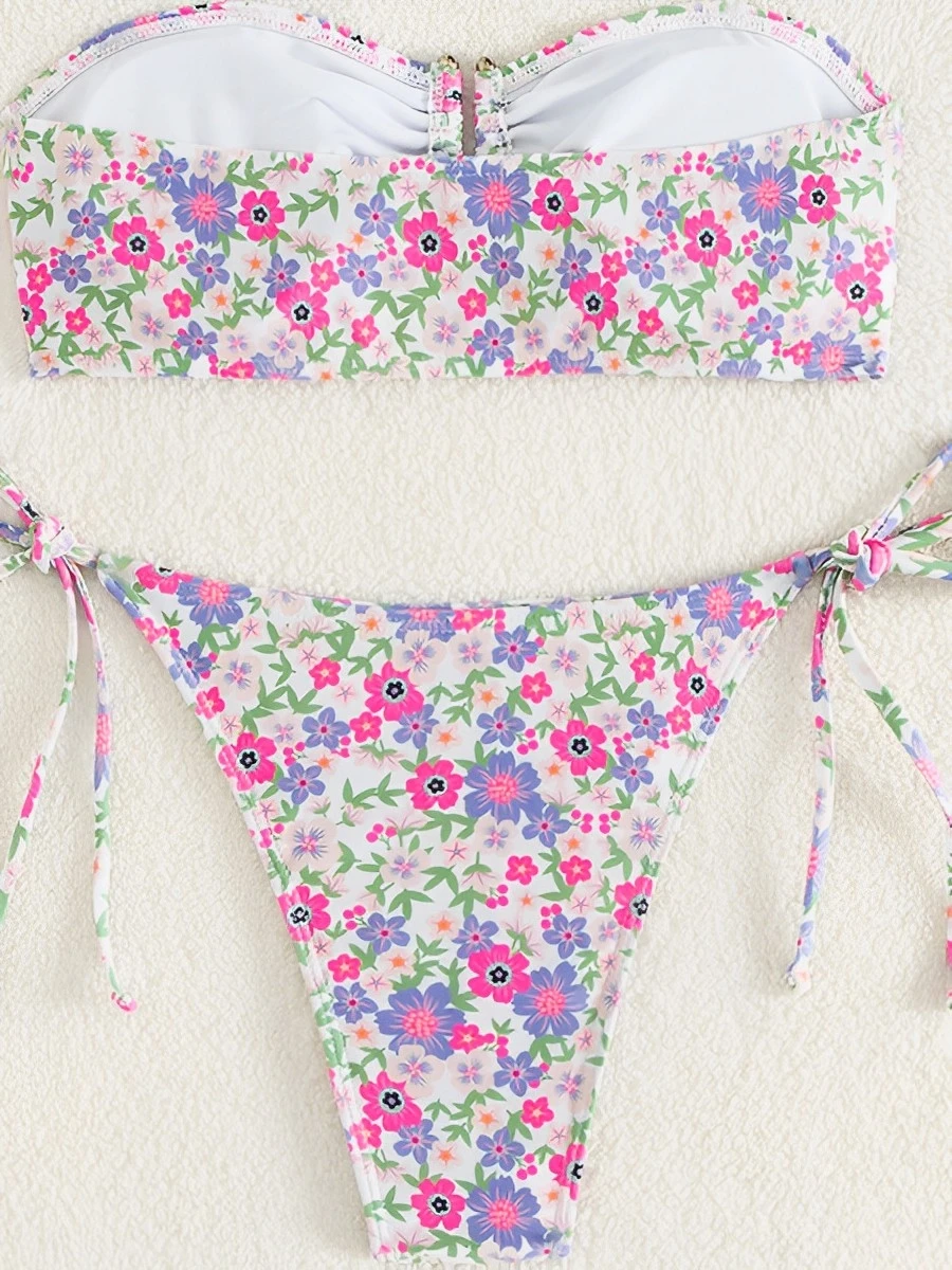 2026 Strapless Floral Bandeau Bikini U Wire Swimsuit Women Sexy Swimwear Female Bathers Bathing Swimming Swim Suit Beachwear