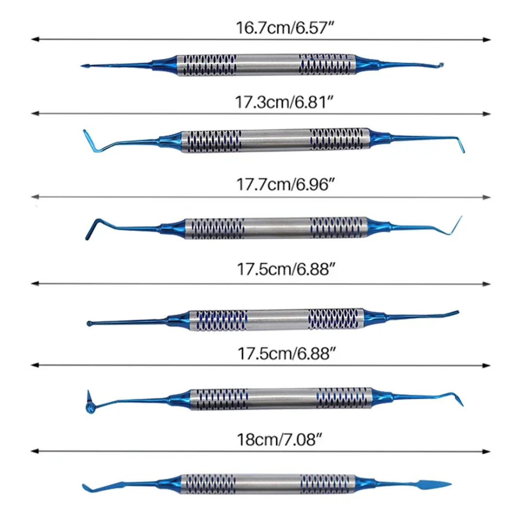 6 stks/set Orthodontische Composiet Hars Vullen Spatel Restauratie Tool Denspay Titanium Plated Hoofd Hars Vulmiddel Set Dikke Handvat