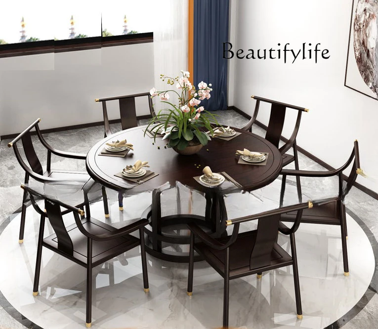 

New Chinese Style Solid Wood Dining Tables and Chairs Set Hotel Balcony Restaurant Tables and Chairs