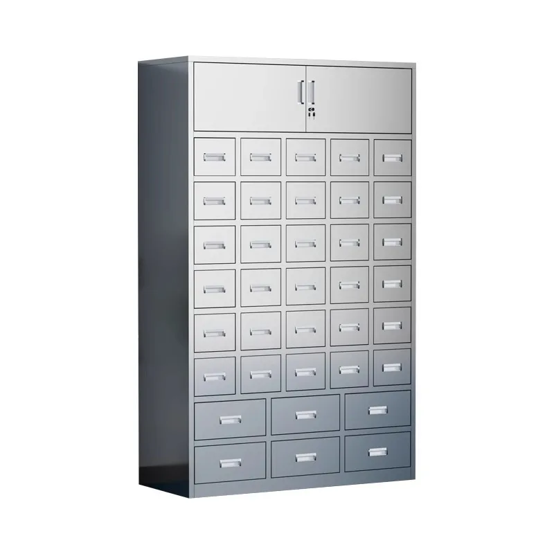 Stainless steel Chinese medicine cabinet dispensing table, medicinal materials multi-chest cabinet pharmacy disposal table, iron