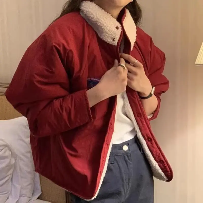 

YYAHAHAS Winter Reversible Patch Fabric Contrasting Color Lambhair Loose Casual Thick Jacket Jacket for Women Clothes