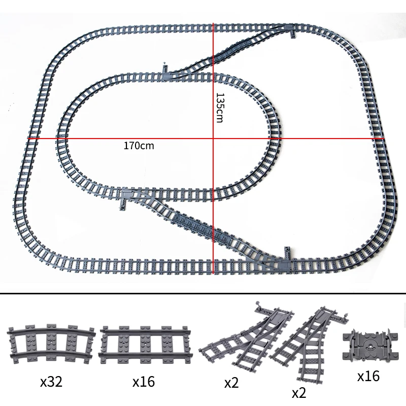 City Creative High-Tech Train Track Straight Curve Cross Lane Change For Building Blocks Toy Children Holiday Gifts