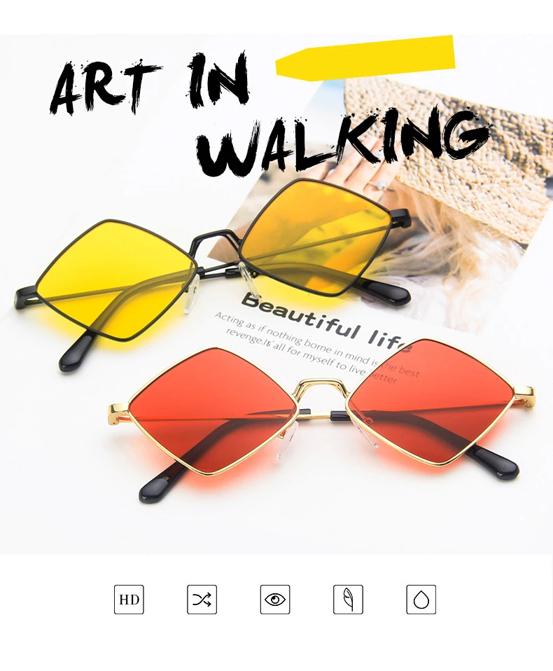 Hipster Polygon Damen-Sonnenbrille Unregelmäßiger Vintage-Rahmen Kleine Rhombus-Form Damen-Sonnenbrille Retro Legierung Brillen Schwarz – Detail 1