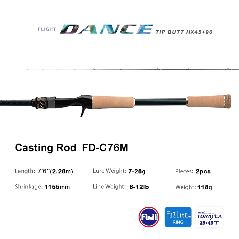 PURELURE DANCE S822H ML H Spinnrute für Bass High Carbon Long Throwing Angelrute im FUJI-Zubehör, Plus Spinnrolle