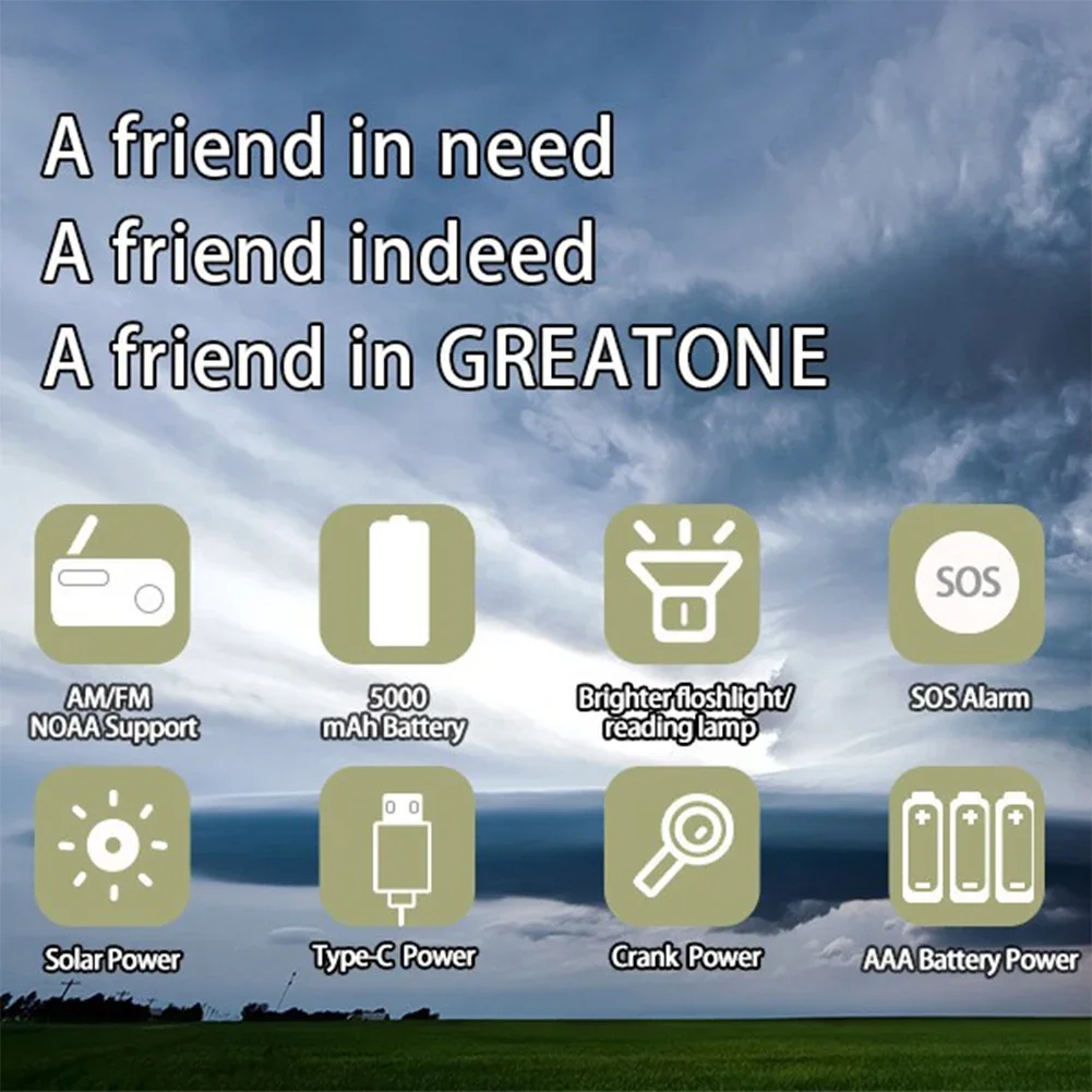 Hand Cranked Solar Powered Radio Versatile AM/FM Radio Camping Flashlight Torch Hand Crank Solar Power Bank Weather Radio