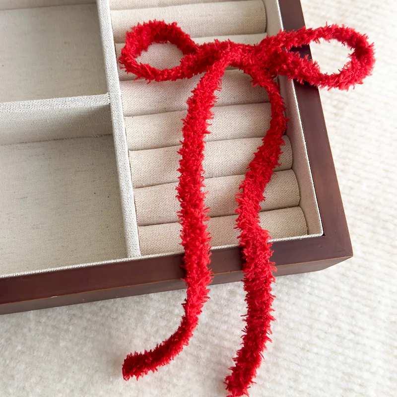 Hair Clip 1 Pack Plush Bow Long Ribbon Cute Sweet Side Hair Clasp for Pigtails Girls Daily Wear Premium Soft Durable