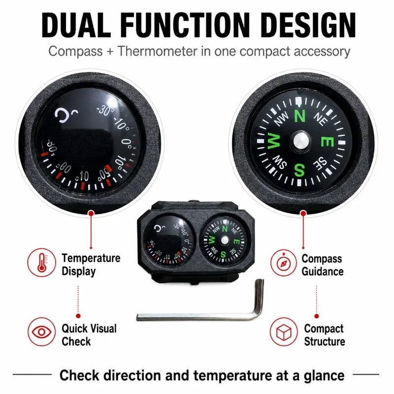 Hobby Model Ornament Nylon 2‑in‑1 Compass Thermometer Fits 20‑22MM Rail with Hex Installation Key