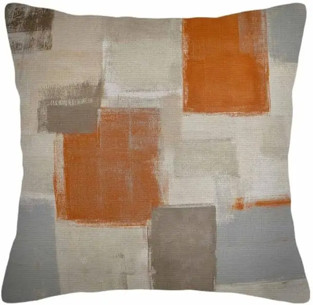 Throw Pillow Covers Contemporary Brown Grey Beige Orange Abstract Painting Gray White Blocks Gallery Modern Pillow Case 18x18 In