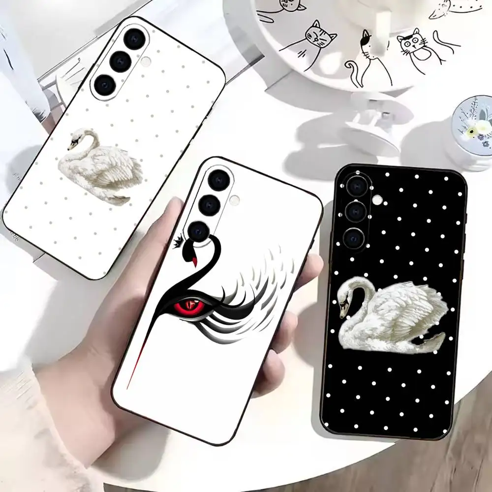Luxury Black White Swan Phone Case Black Silicone Soft For Samsung Galaxy A73,A72,A71,A70,A53,A52,A51