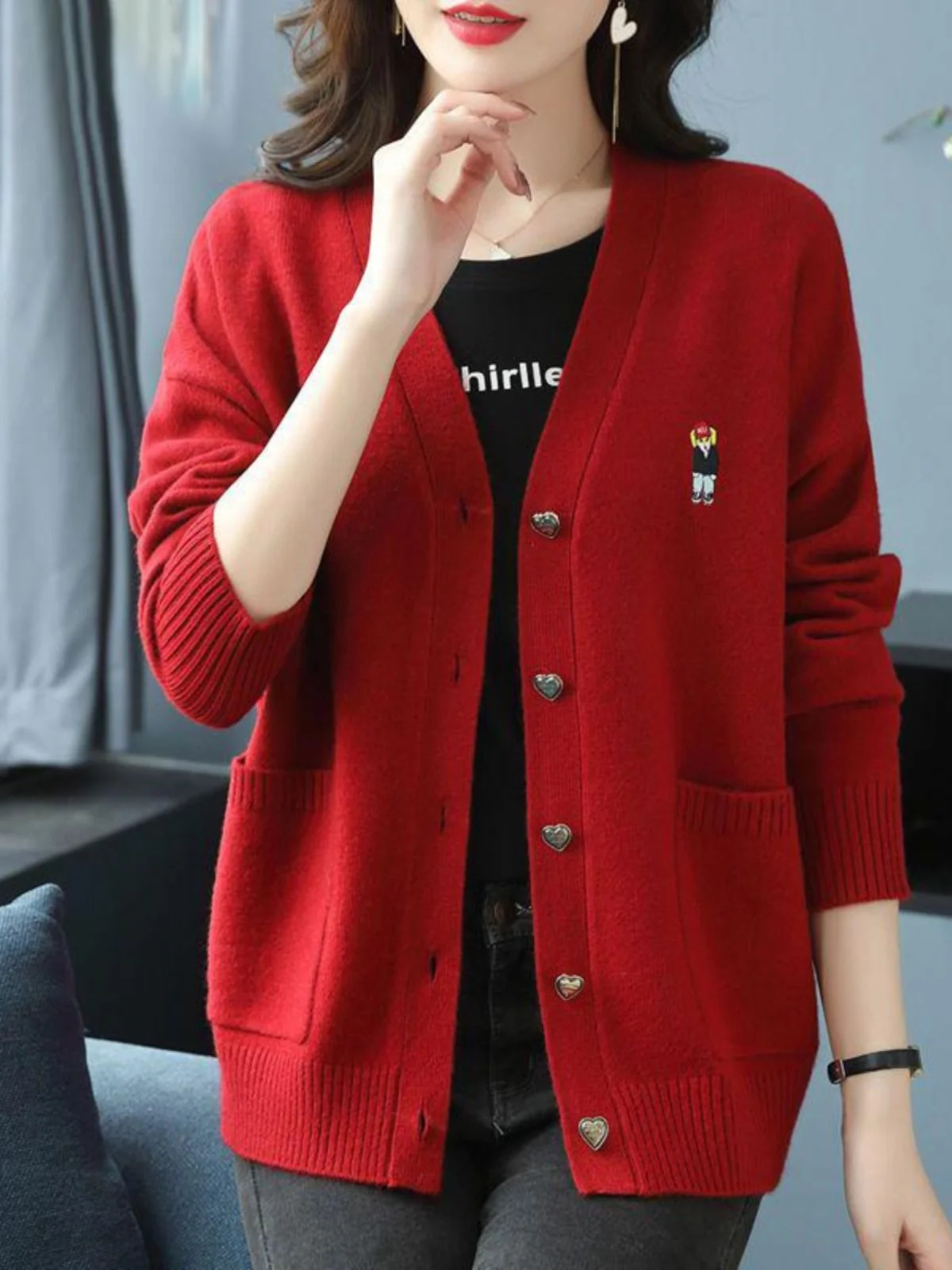 

Women's Knitted Sweater Oversize Cardigan Outerwear Autumn Winter Fashion Brand Tag Removed Warmth Pockets Long Sleeve C...