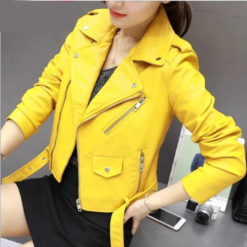 

2024 New Slim Leather Jacket Ladies Short Small Coat Spring Autumn Winter Female Jacket Korean Motorcycle Suit Personality Top