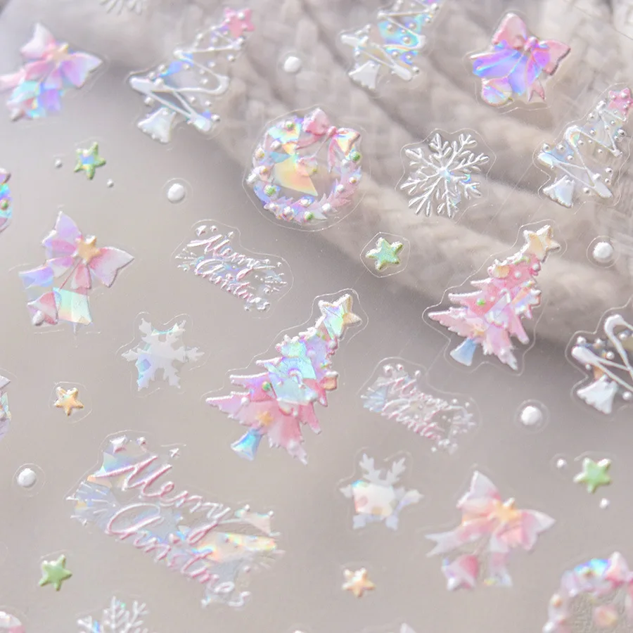 5d rosa Weihnachten Nagel aufkleber hochwertige neue Handwerk glänzende Muschel Licht niedlichen Schneeflocke Stern Girlande Design Nagel Dekoration Aufkleber