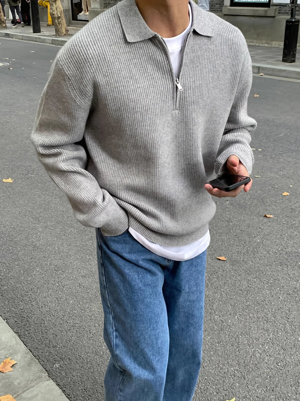

Мужская вязаная кофта на молнии с длинным рукавом и круглым вырезом, повседневная верхняя одежда в корейском стиле, премиум-класса, для ранней осени, Cleanfit