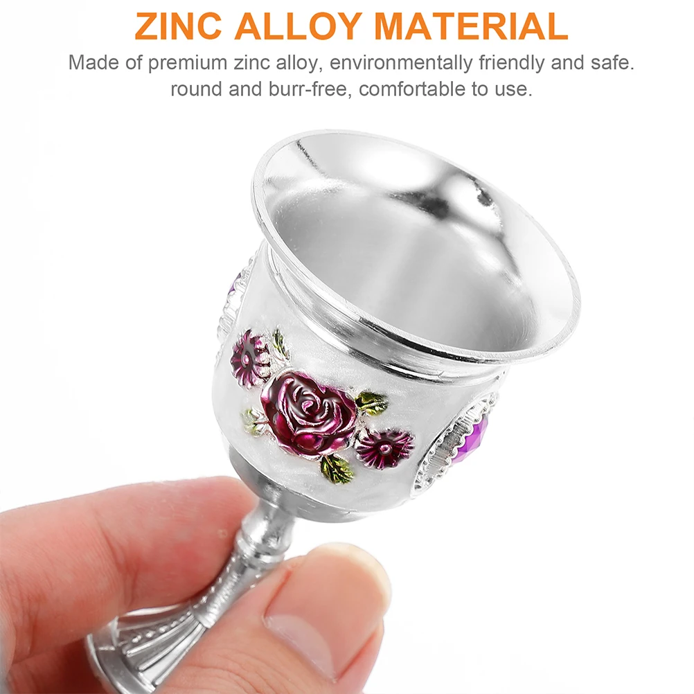 2 Pcs Alloy Goblet Cup Unique Flower Pattern Retro Style Metal Liquor Glass Elegant Drink naments Safe Reliable Easy Clean