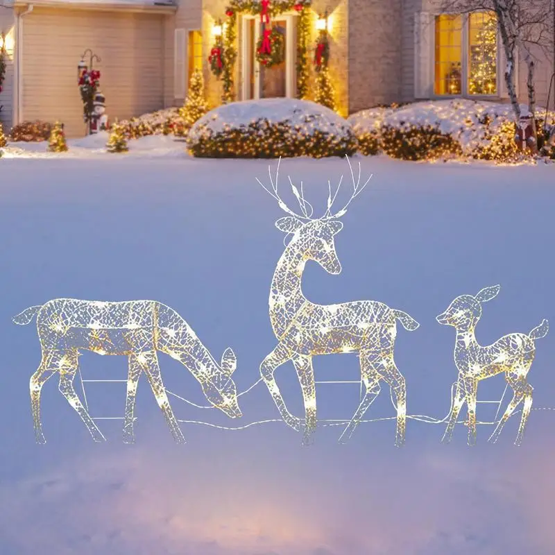 Reindeer Family Lighted 2D Deer Christmas Decor With Led Lights, Light Up Bucks, Doe And Fawn Indoor Or Outdoor Yard