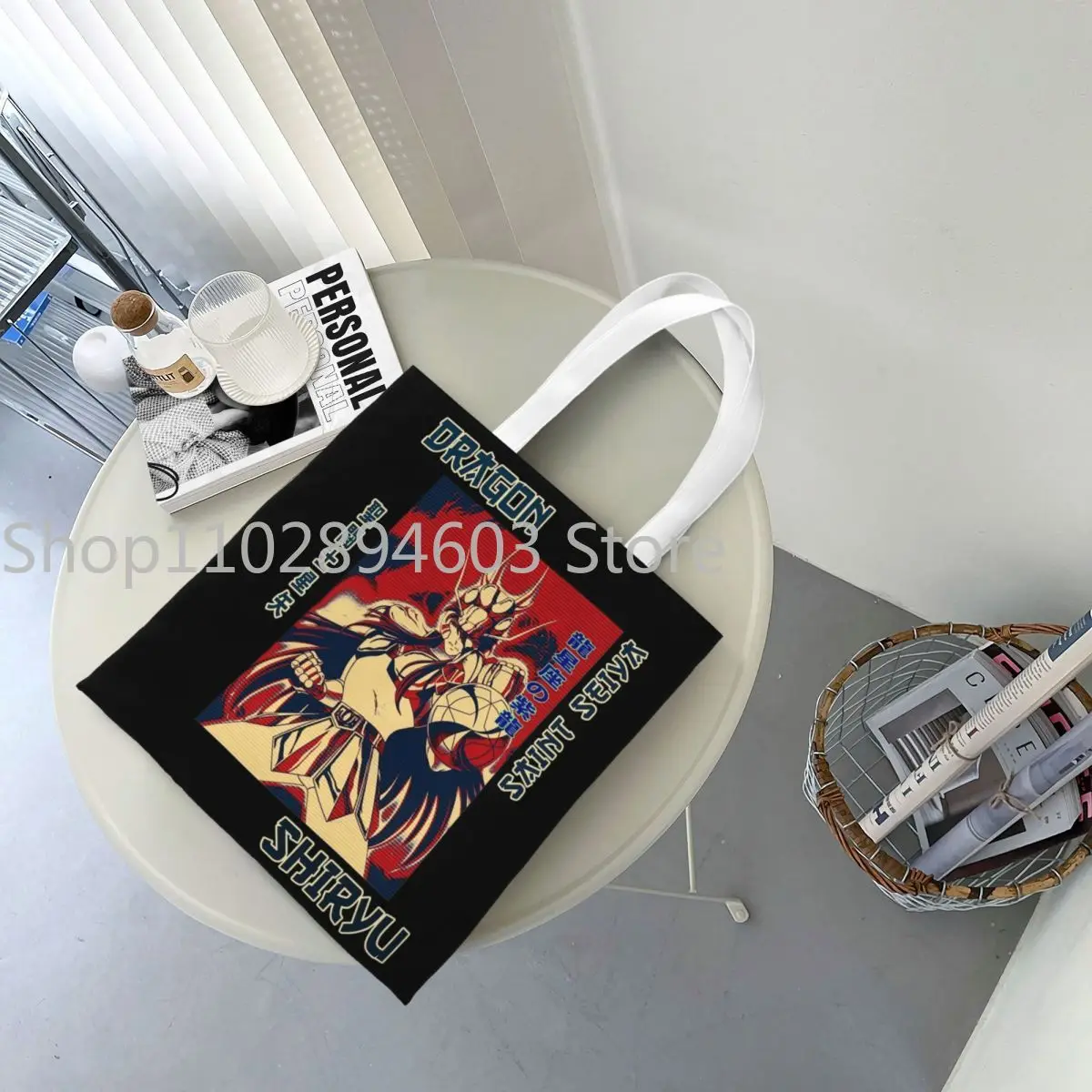 Hübsches Mädchen Shiryu Saint Seiyas Anime Leinwand Einkaufstasche wieder verwendbare einzigartige Design Einkaufstaschen für Unisex