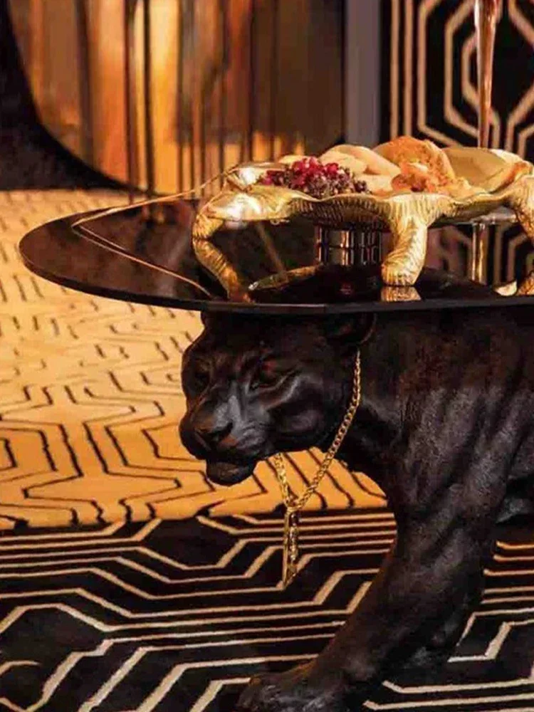 Hot Modern Simple Light Luxury Glass Tea Table Designer Personalized Creative Animal Living Room Home Small Apartment Leopard
