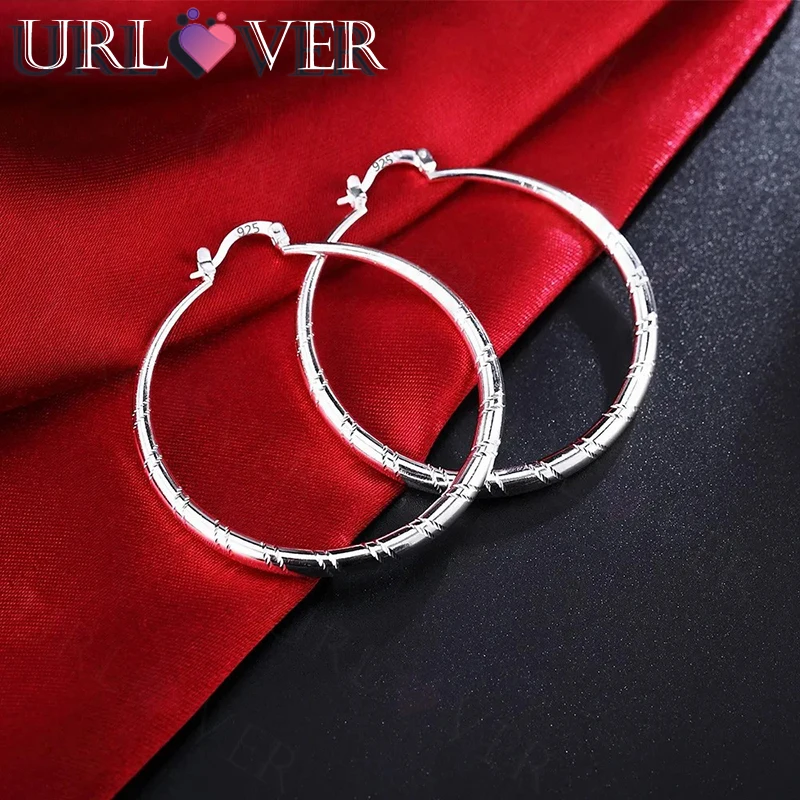 

URLOVER Noble 4/5/6cm Big Circle 925 Sterling Silver Hoop Earrings for Women Fashion Party Wedding Jewelry Charms Christmas Gift