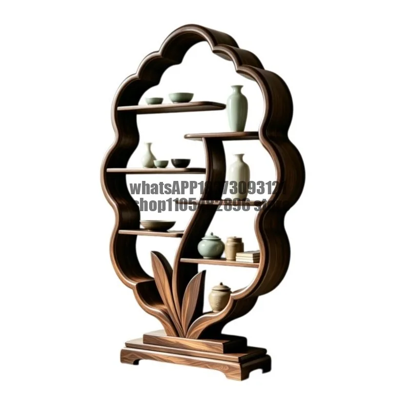 Solid wood bookcase, living room leaf shelf, decorative cabinet, locker, tea room floor-to-ceiling Duobao Pavilion
