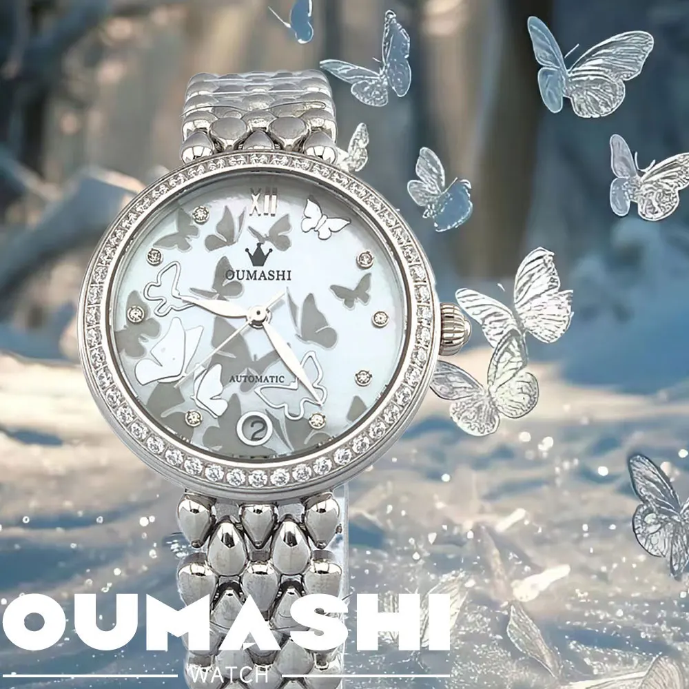 Jam tangan wanita kustom 32,3mm dengan mesin mekanis otomatis Miyota 8215, jam tangan wanita yang indah, hadiah jam tangan wanita.