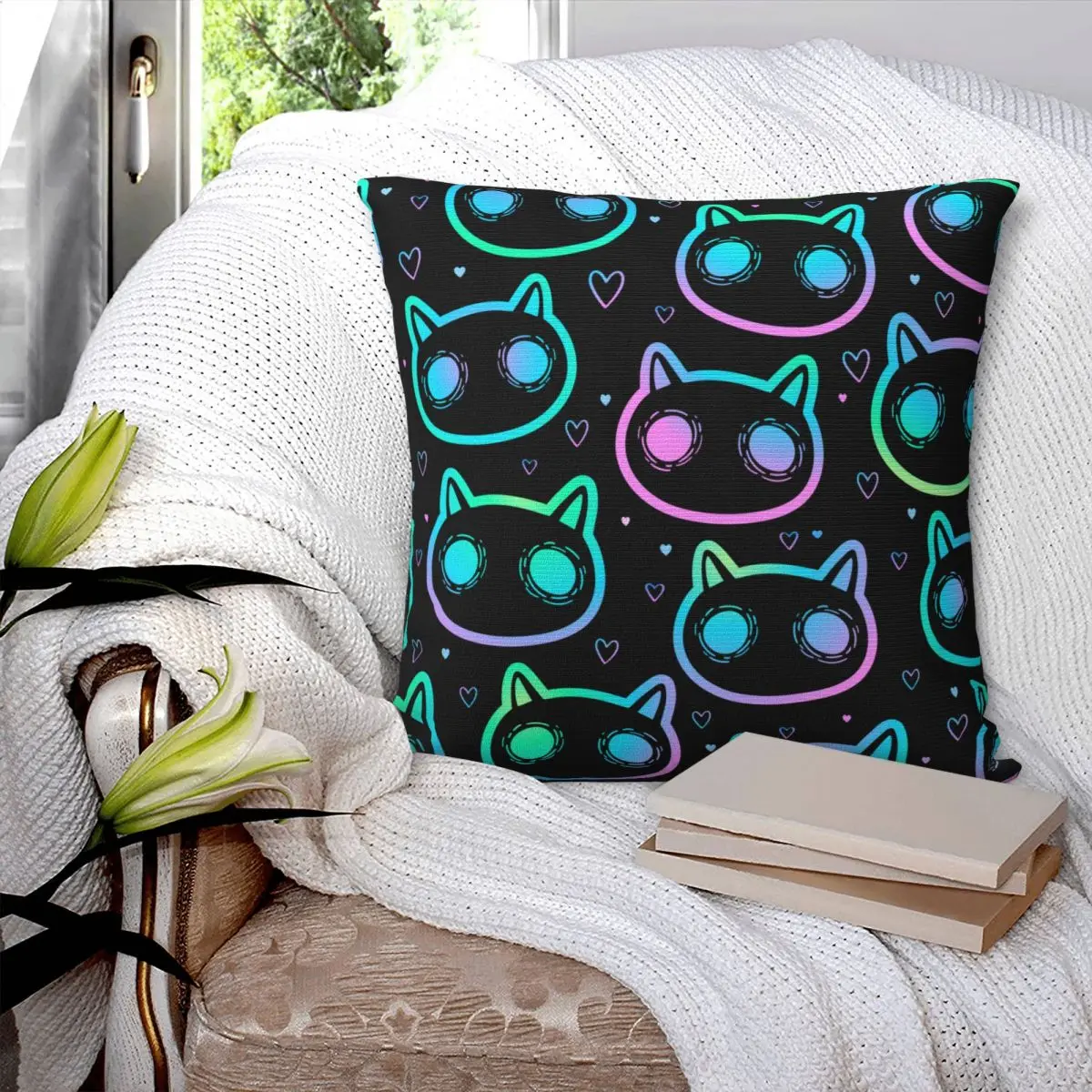 Colorful Scary Cats Pillowcase Soft Polyester Cushion Cover Decor Pillow Case Cover Sofa Zippered 18''