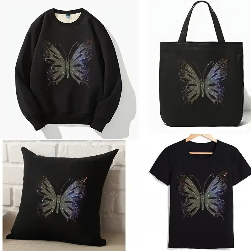 1Pc Sparkling Butterfly Rhinestone Transfer Decal - Diy Fashion Accessory For Clothing & Crafts, Non-Electric, Plastic/Cork Mate