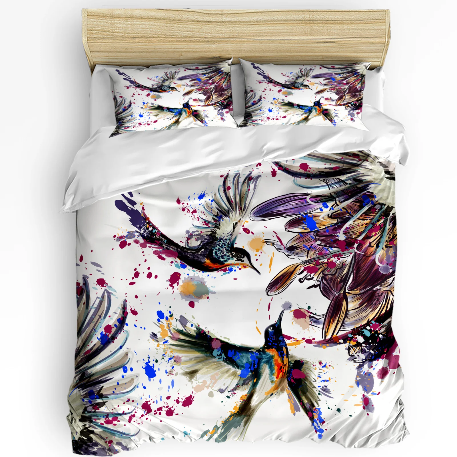 

Abstract Ink Hummingbird Flower Painting Bedding Set 3pcs Duvet Cover Pillowcase Quilt Cover Double Bed Set Home Textile