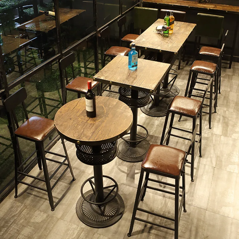 Custom, Factory bar furniture night club restaurant industrial round bar table bistro wood high top bar table and chair set