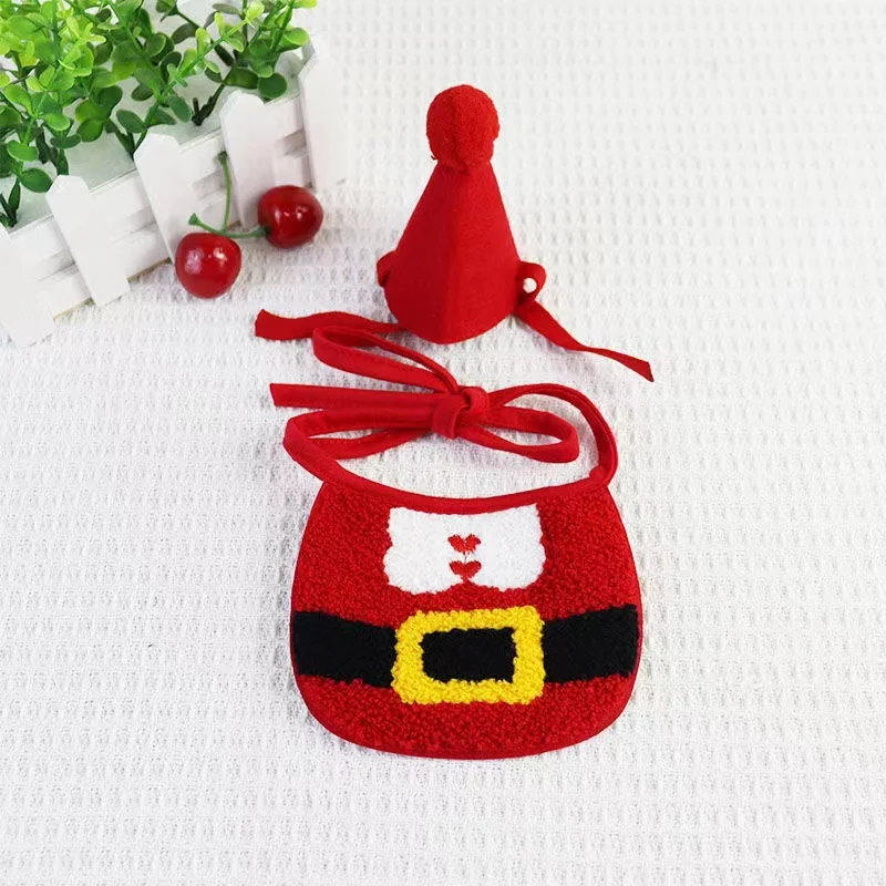 Cat Dog Christmas Costume Bib and Party Hat Pet Scarf  Puppy Saliva Towel Pets Christmas Outfit Supplies