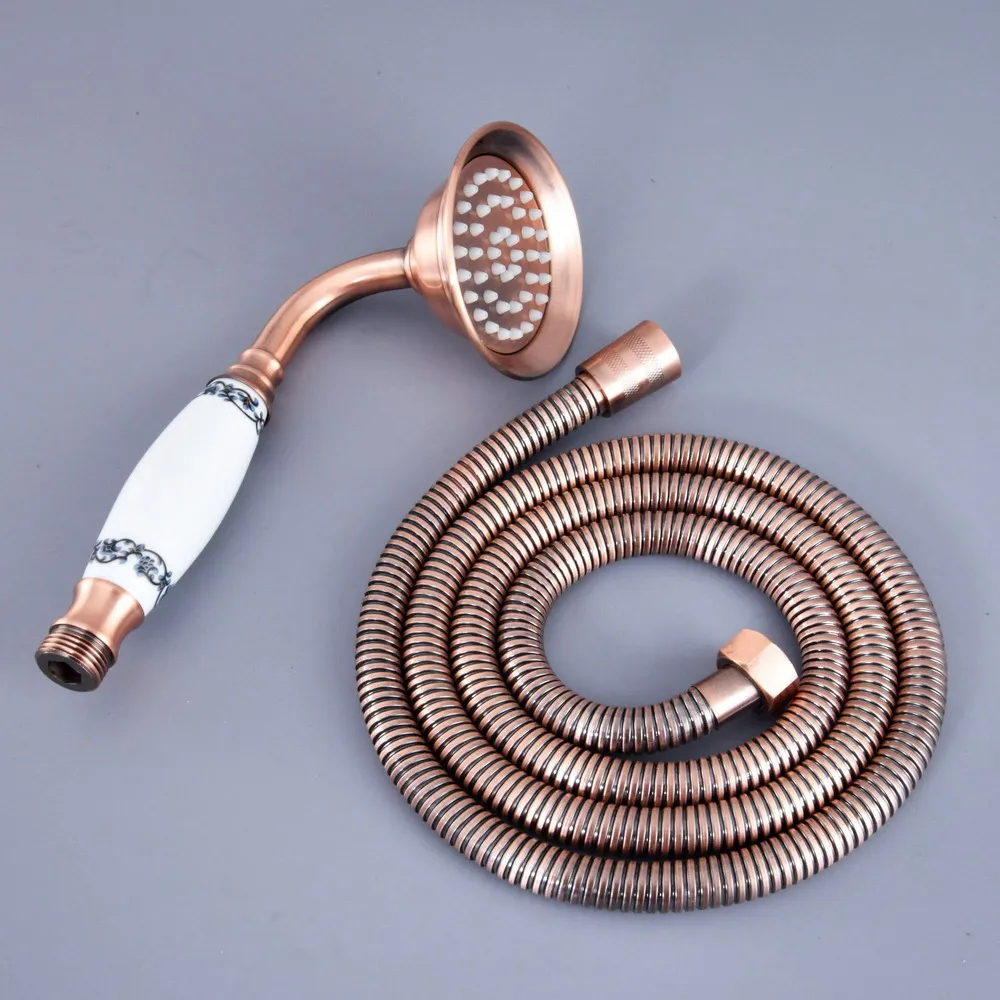 Antique Red Copper Ceramics Telephone Hand Held Shower Head & 1.5 m Hose Water Saving Handheld Sprayer Shower Set Nhh124