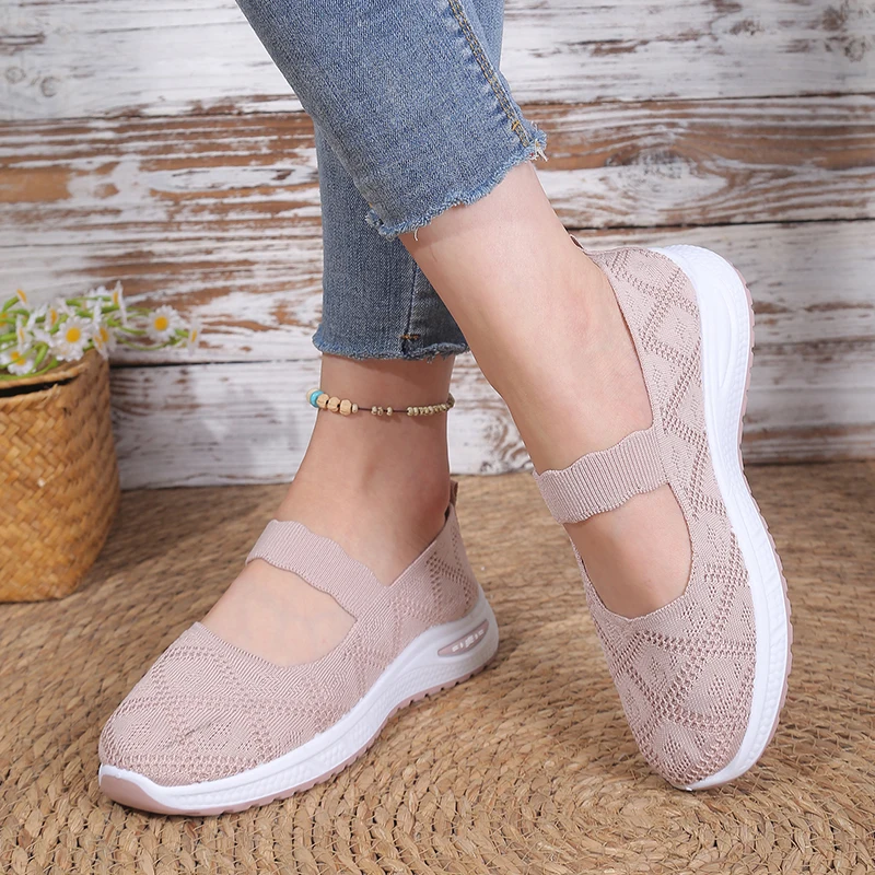 Women's Walking Shoes Breathable Mesh Cushioned Slip-On Sneakers Non-Slip Soft Sole Casual Loafers for Mom