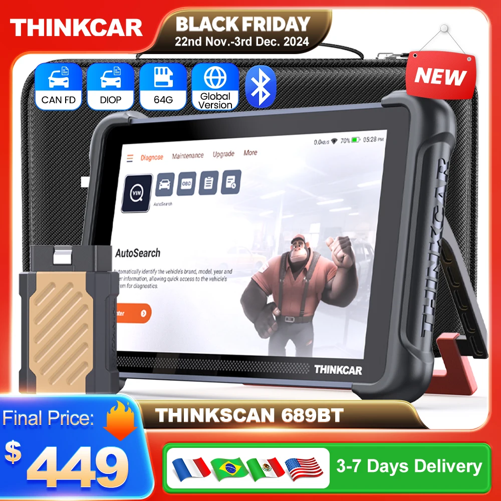 THINKCAR Thinkscan 689BT OBD2 Outil de Diagnostic Bidirectionnel Thinkscan 689BT OBD2, Codage ECU CANineau DOIP 34, Réinitialisation de Tous les