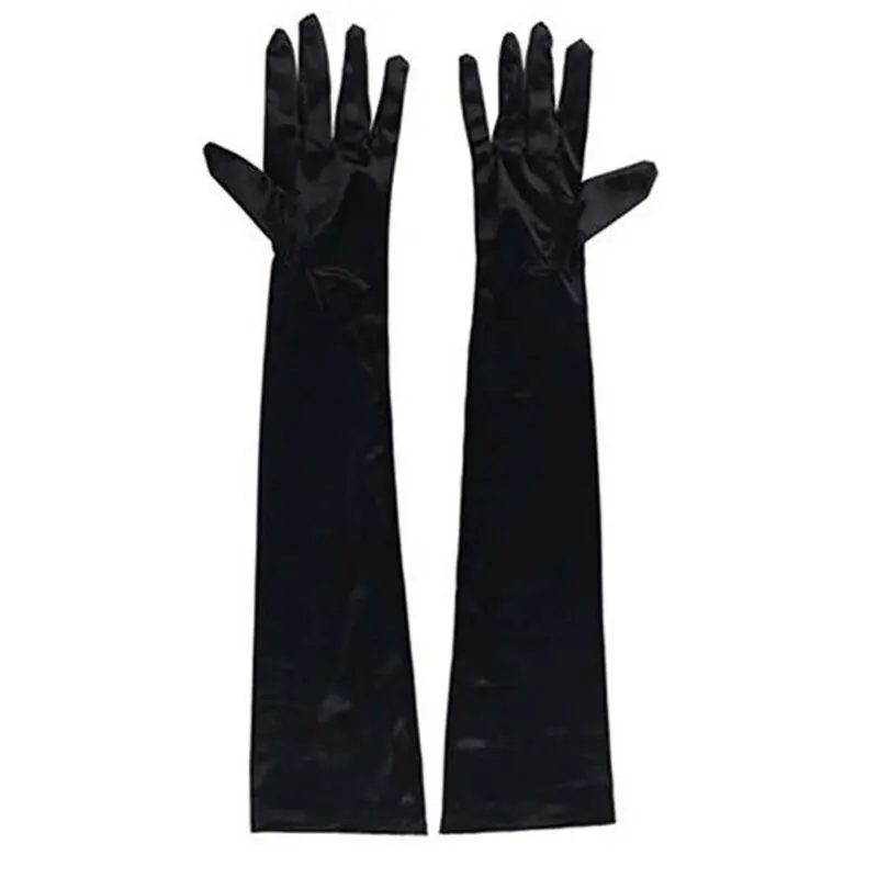 Guantes formales de fiesta nocturna para mujer, manoplas de dedo largo de satén de Color sólido para eventos, actividades, Color rojo, blanco y