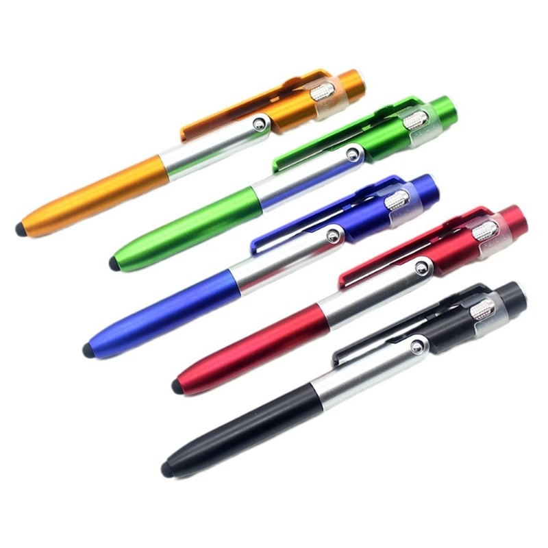 

10Pcs 4 In 1 Multifunction Ballpoint Pen With LED Light Fold Phone Holder Night Read Writing Pencil Office School